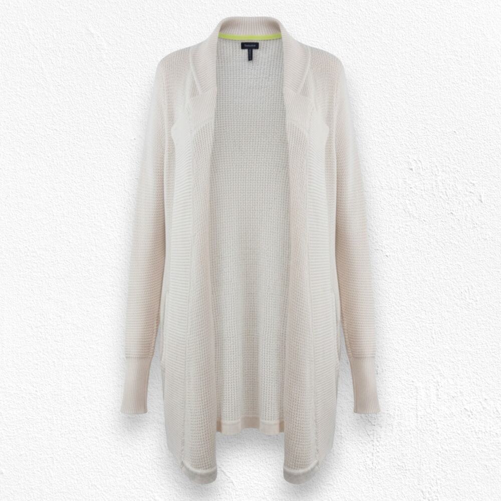 Splendid Cream Waffle Knit Open Longline Cardigan Cashmere Blend Size Medium